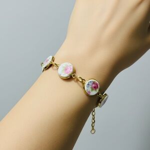 Broken China Dainty Rose Cabochons Bracelet From a Bavaria Tirschenreuth Plate
